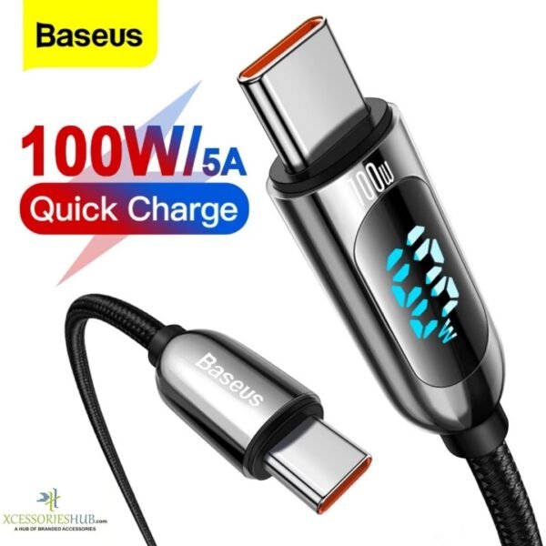 Baseus Type-C to Type-C PD Cable – 100W with Integrated LED Display