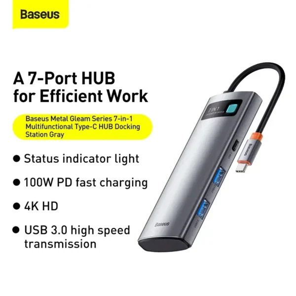 Baseus Metal Gleam USB-C Hub — 7 Ports, 4K HDMI & PD Charging