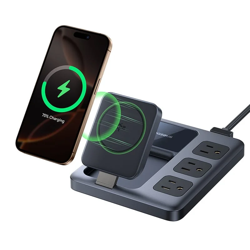 Baseus Nomos 67W Desktop Station — Qi2 Magnetic Pad, 3 AC, 3 USB-C, 1 USB-A