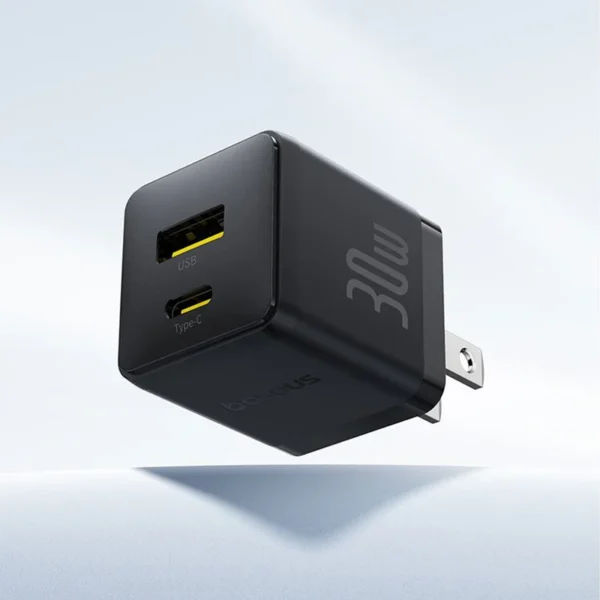 Baseus Palm Series C+U 30W Wall Charger — Dual USB-C and USB-A, Moon White