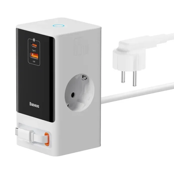 Baseus PowerCombo CCGAN65-SS2ACE — 65W Strip (2 AC, USB-A, USB-C, Retractable-C)