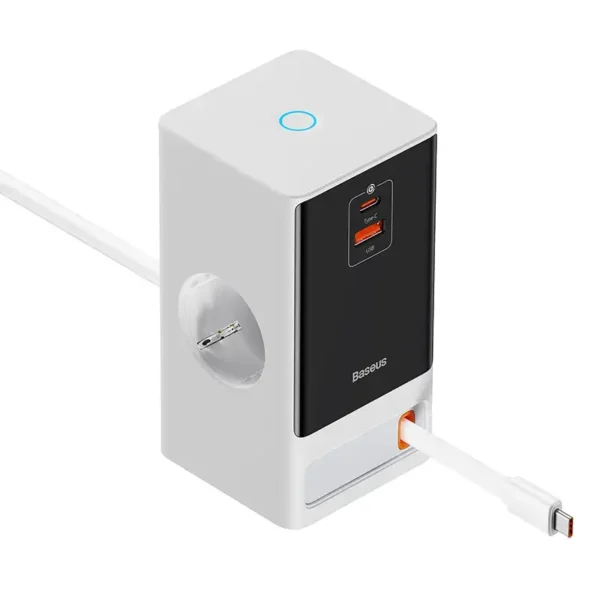 Baseus PowerCombo Digital PowerStrip CCGAN65-S3ACC — 65W 2AC Desk Tower with Retractable USB-C (EU, 1.5m)