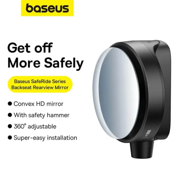 Baseus SafeRide Backseat Mirror — Polished Silver Wide View