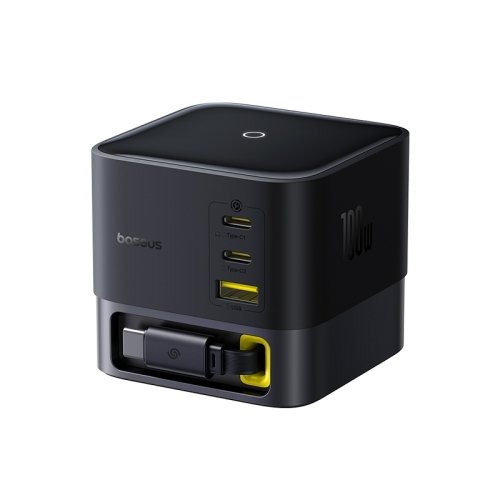Baseus Super GaN 100W Desktop Charger — 3 USB-C + USB-A with Retractable Type-C Cable