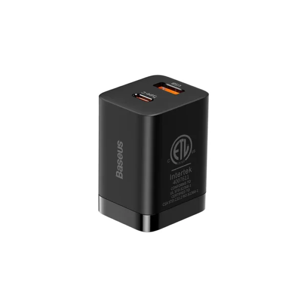 Baseus Super Si Pro 30W Wall Charger — USB-C + USB-A, US Fold Plug (Black)