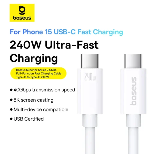 Baseus Superior Series 2 1 m USB4 Cable — Certified Type-C, 240W & 8K Video