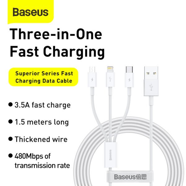 Baseus Superior Series 3.5A Multi-Tip Cable 1.5 m (White)