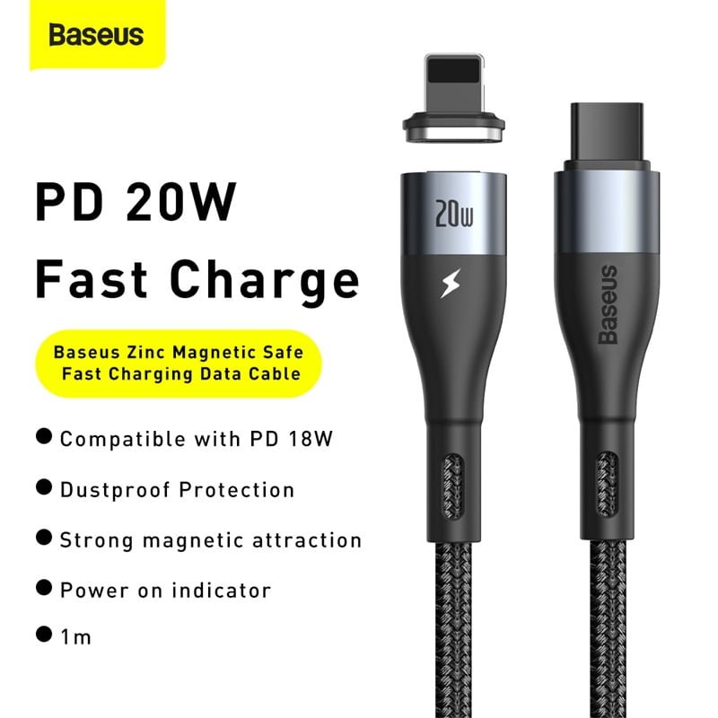 Baseus Zinc Magnetic Series — 2m USB to iPhone 2.4A Cable (Black)