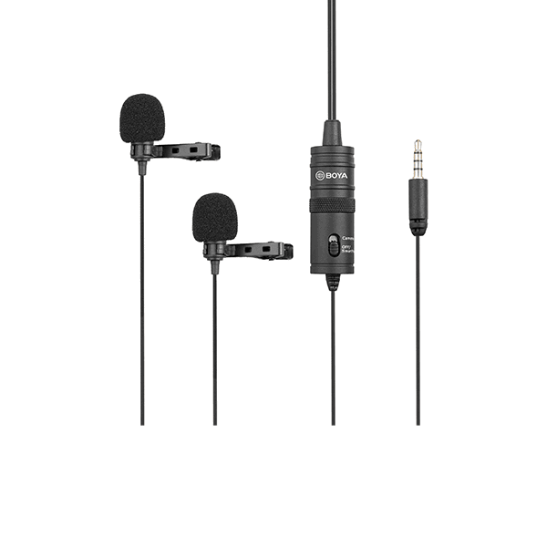 Boya BY-M1DM Dual Lavalier Mic — Wired Omni Pair for Two-Person Audio