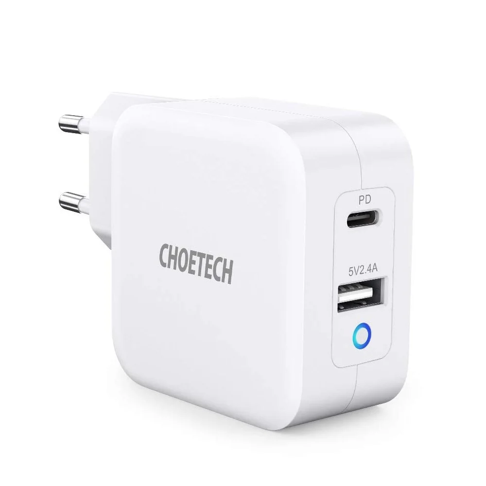 Choetech PD8002 65W Dual USB-C GaN Wall Charger — Foldable, Cable Included