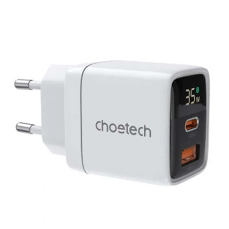 Choetech PD6052 — 35W GaN Wall Adapter with USB-C, USB-A & Status Display