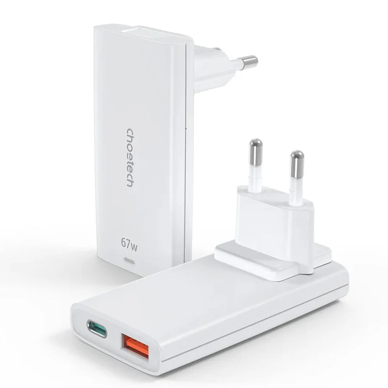 Choetech PD6011 67W GaN Charger — Dual Port, EU Plug (White)