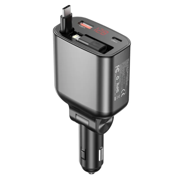 Choetech TC0033 105W In-Car Charger with Retractable USB-C and QC Port