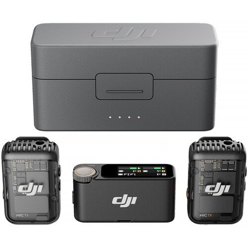 DJI Mic 2 — Two Transmitters, One Receiver & Case for Dual-Source Wireless Audio