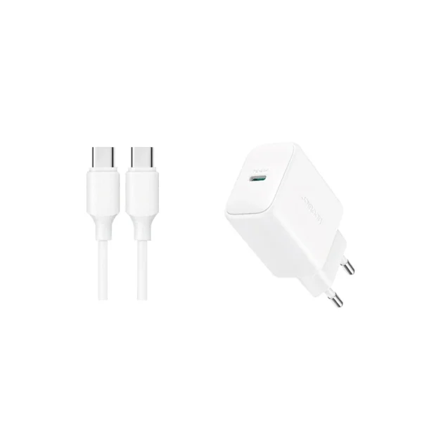 Joyroom JR-TCF20 20W PD Charger + 1 m USB-C to USB-C Cable – White