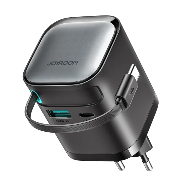 Joyroom JR-TCL02 65W GaN EU Adapter — Retractable USB-C, Black