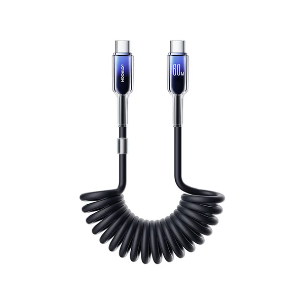 Joyroom S-A43 USB-C to USB-C Coiled Cable 1.5m Black — 60W Charge & Data