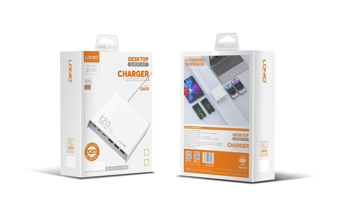 Ldnio Q605 120W Desktop Charger — Six USB Ports, Up to 65W Combined