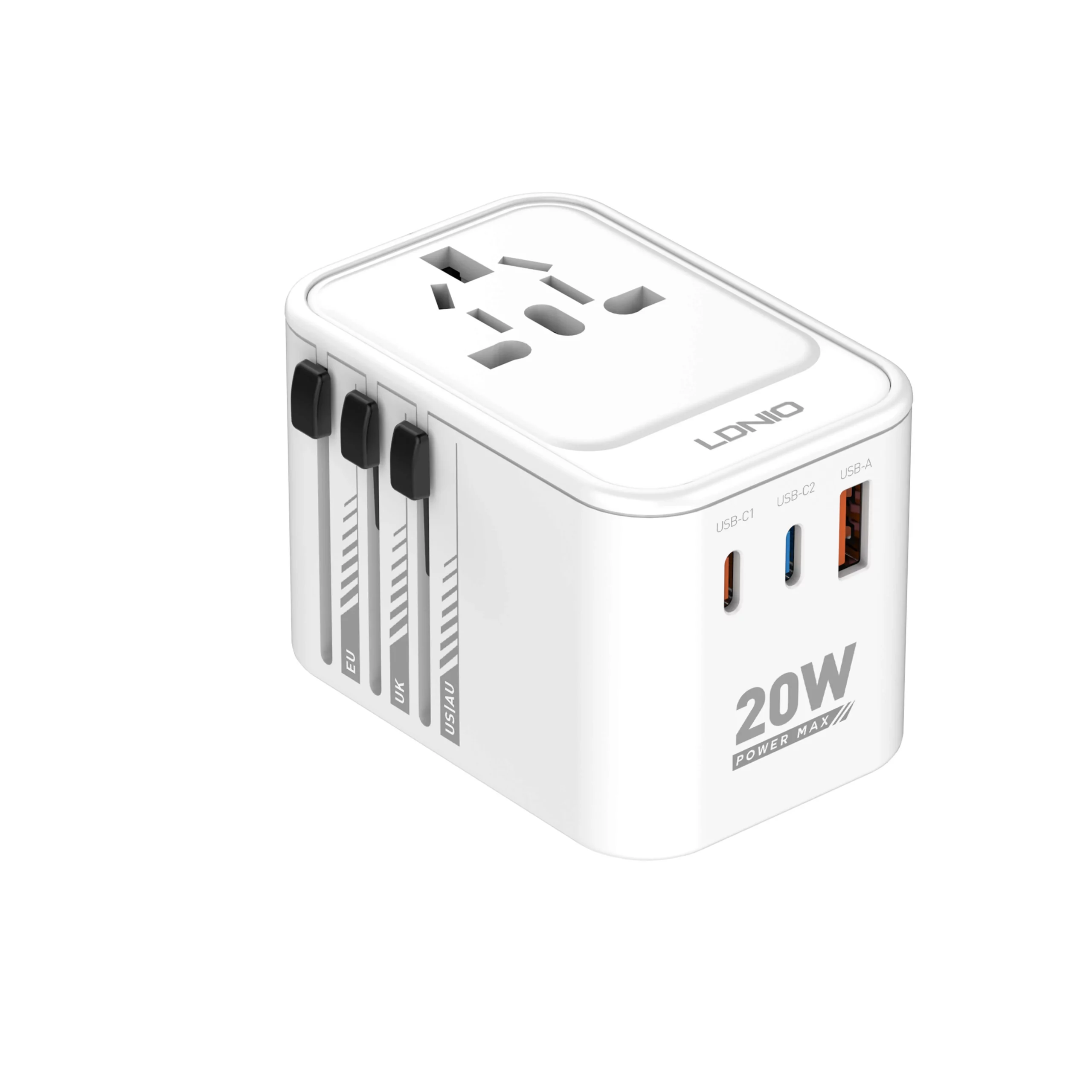 Ldnio Z9 — 20W GaN Wall Adapter with 3 USB Ports & Multi-Region Plugs