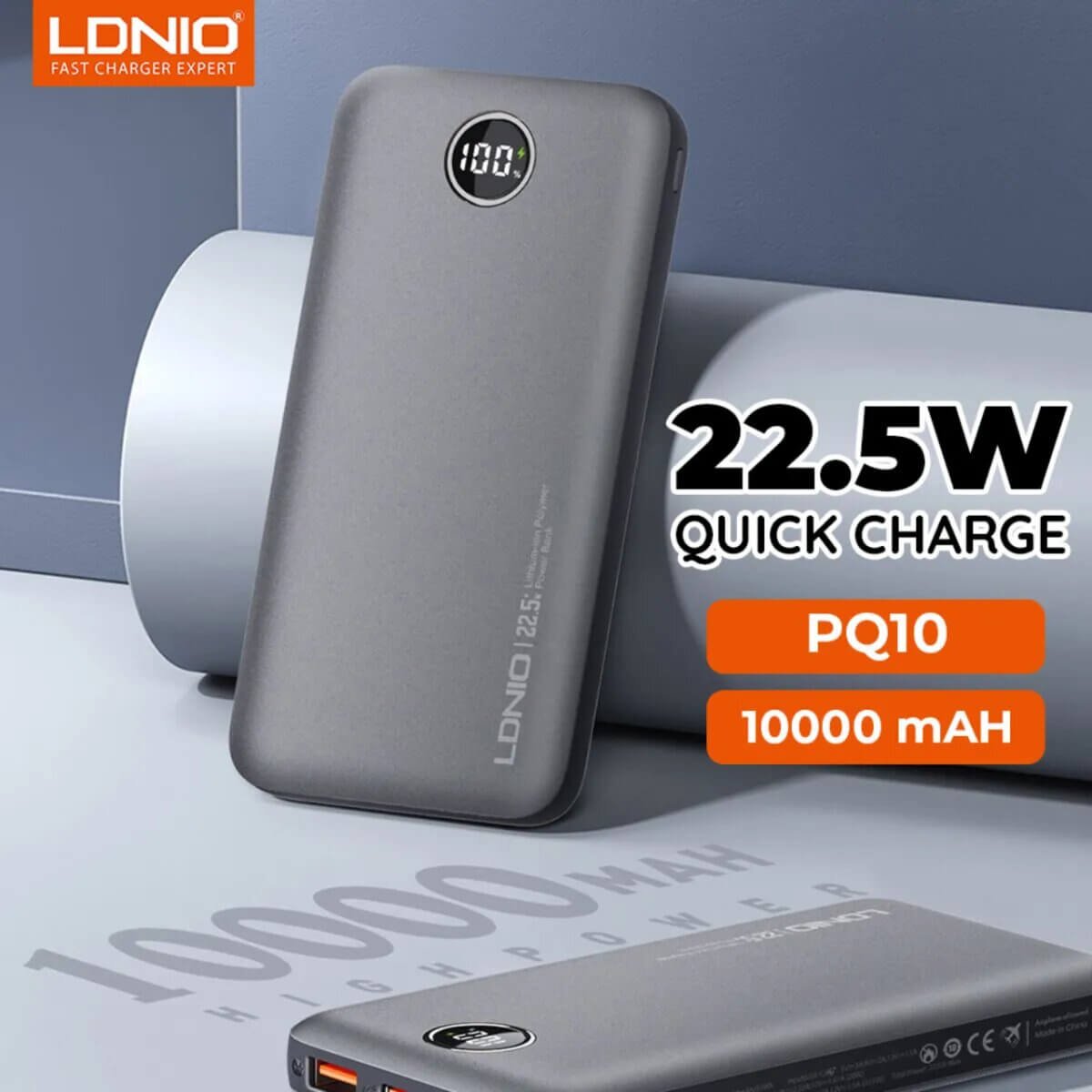 LDNIO PQ10 10000mAh Slim Power Bank — Dual USB-A, USB-C & LED Level