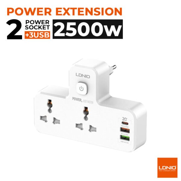 Ldnio SC2311 Power Strip — 20W USB-C, QC3.0, USB-A & 2 Combo Sockets