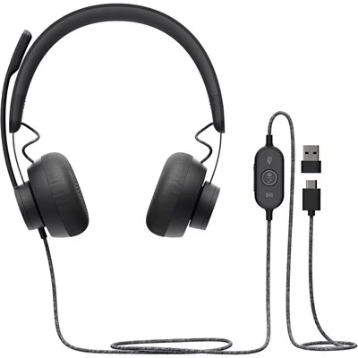 Logitech Zone Wired USB-C Headset — Dual-Mic NC & USB-A Adapter for Open Offices