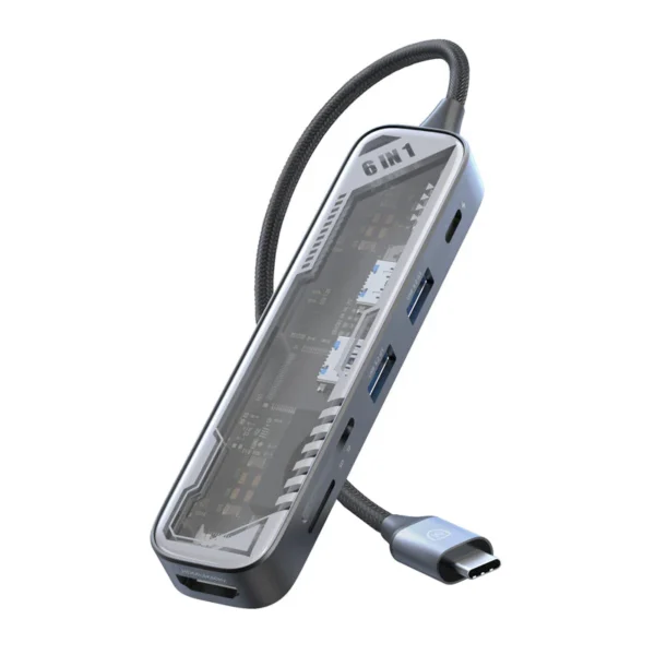 Micropack MDC-N6T Transparent 6-Port USB-C Adapter – 4K HDMI & PD