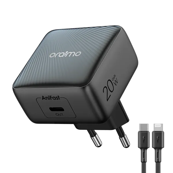 Oraimo OCW-5201E-CL55 PowerCube 20 Chic — 20W GaN EU Kit with USB-C to Lightning Lead