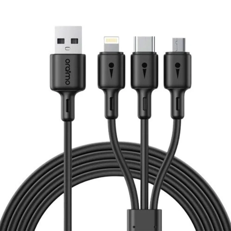 Oraimo OCD-X93 Duraline 3 — 1.2m Black 5V 3A Multi-Tip USB-A Cable