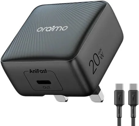 Oraimo OCW-5201E-CC54 — 20W GaN Wall Adapter Kit with USB-C to USB-C Cable (UK Plug)
