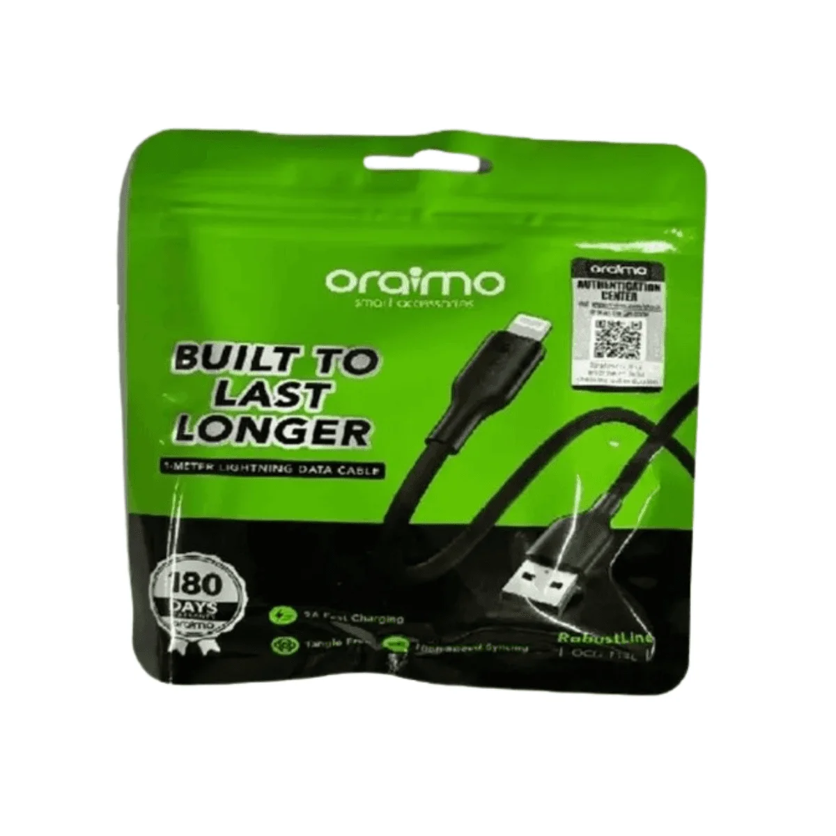 Oraimo OCD-114L Lightning Cable — USB-A, 1 Metre, 5V/2A
