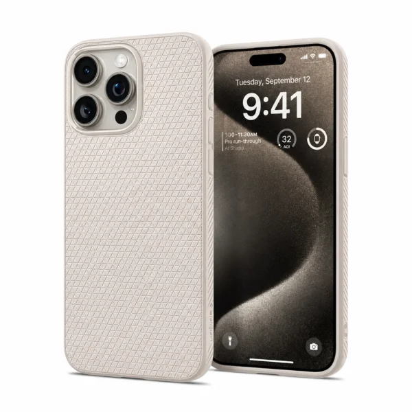 Spigen Liquid Air for iPhone 15 Pro Max — Grip Texture in Natural Titanium
