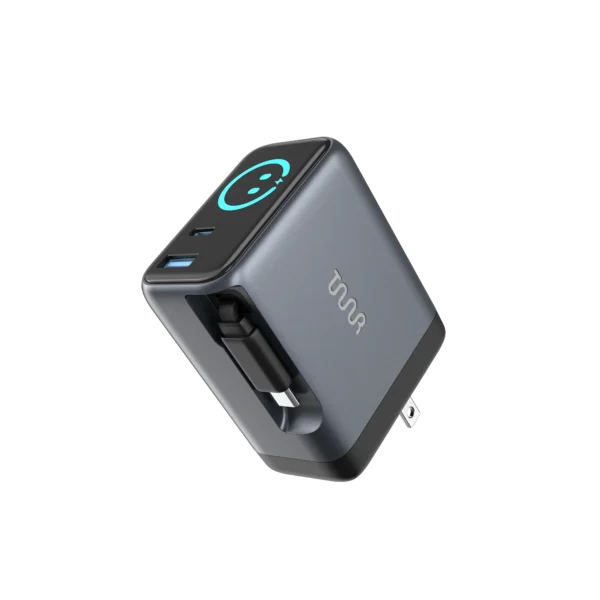 Taar OMI 70W GaN PD Travel Charger — Retractable Lead, Fold Plug & Display