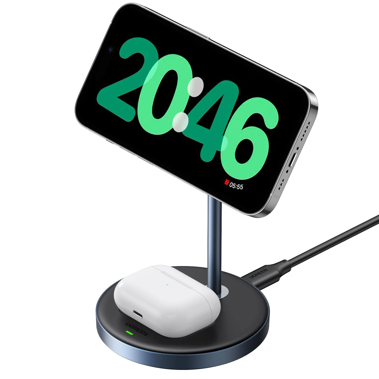 UGREEN 90668 MagSafe 2-in-1 Wireless Stand – 15W Qi, iPhone & AirPods