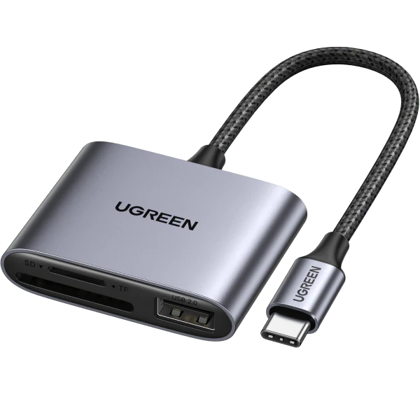 UGREEN 80798 — USB-C Reader: SD + TF Dual Slot, USB-A Pass-Through