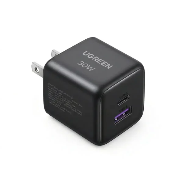 UGREEN 65025 — 30W GaN Wall Adapter, USB-C + USB-A (US Plug, Space Gray)