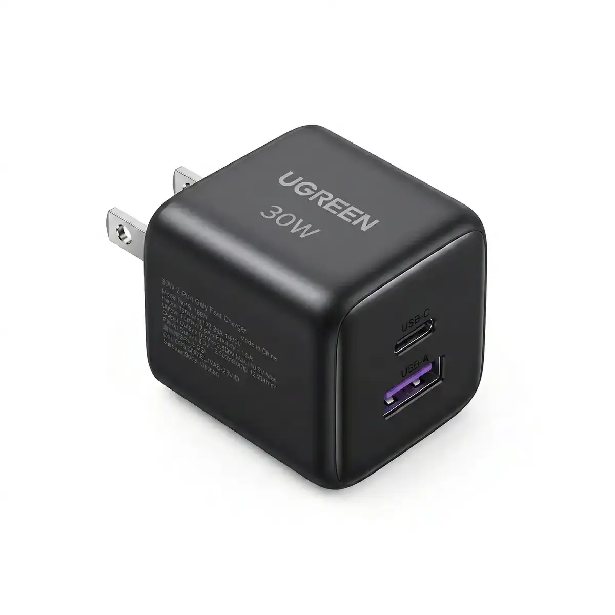 UGREEN 65025 — 30W GaN Wall Adapter, USB-C + USB-A (US Plug, Space Gray)