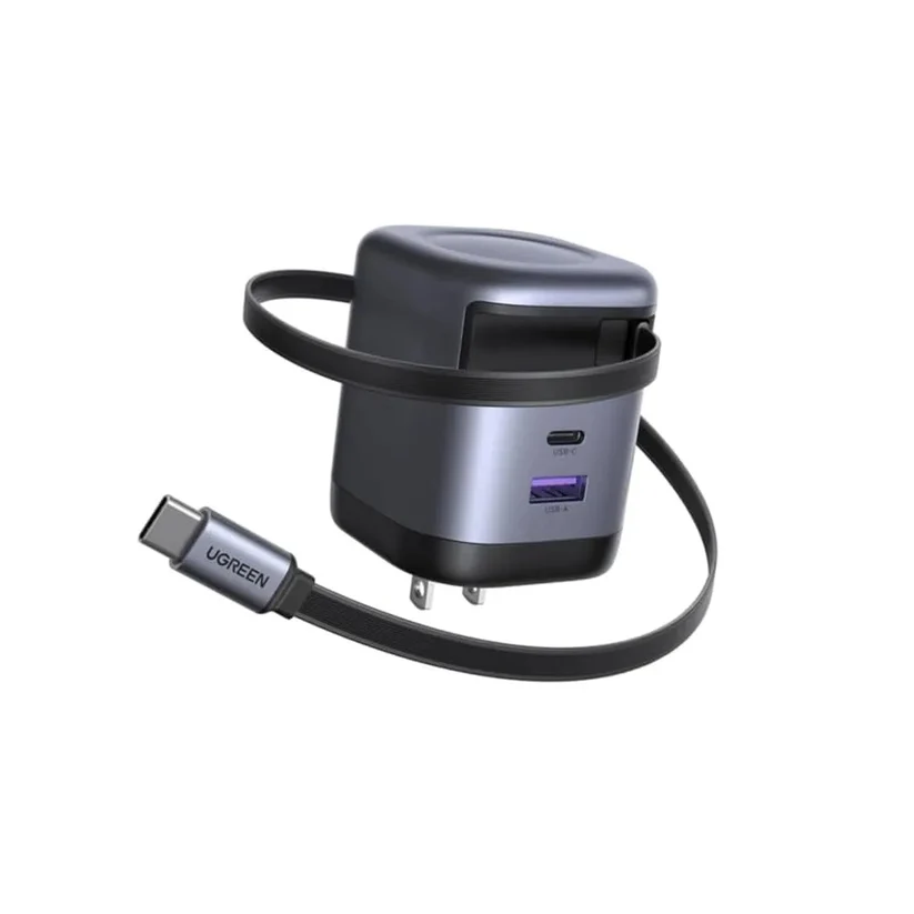 UGREEN 45W GaN Travel Charger — Retractable USB-C, 2C1A Ports