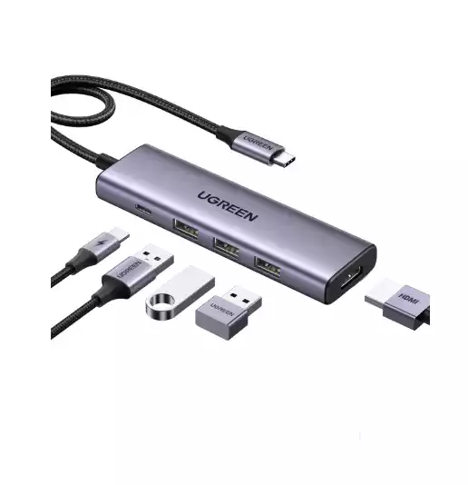 UGREEN 15596 Slim 5-Port USB-C Multiport Adapter — 100W & 4K@30Hz