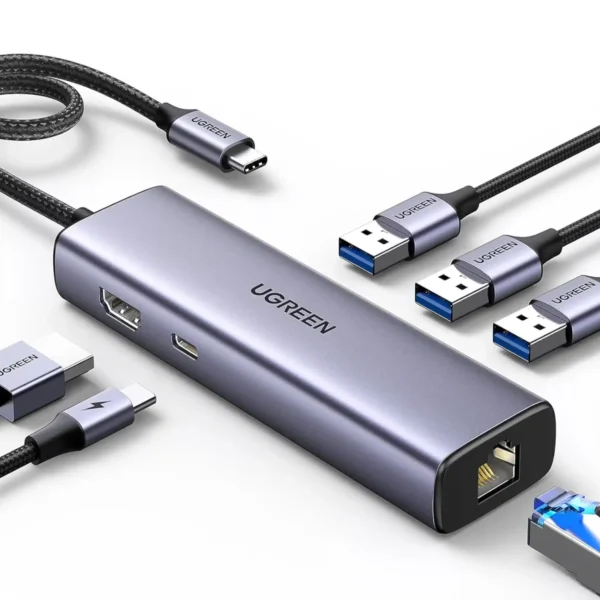 UGreen 15598 USB-C Hub — Six Ports, 4K HDMI, Wired Gigabit, 100W PD