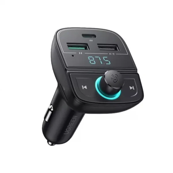 UGreen 80910 In-Car Bluetooth FM Transmitter — USB-C PD & QC 3.0 Dual-Port Charger