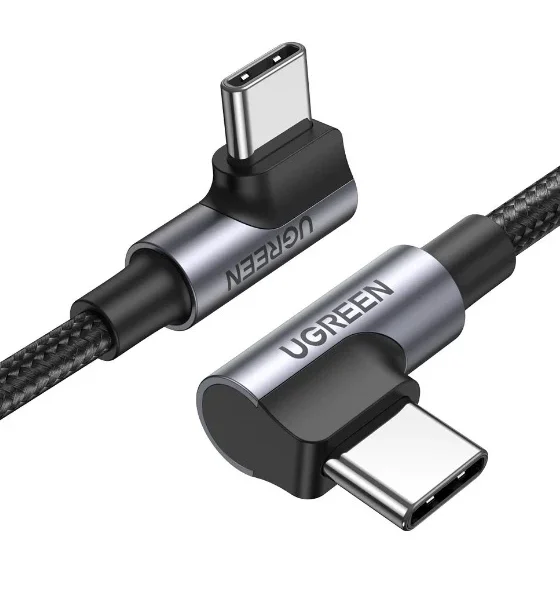 UGREEN 100W Braided USB-C to USB-C Cable — Right-Angle Connector