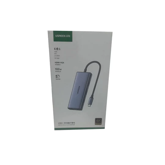 UGreen CM498 (25037) — USB-C 6-Port Adapter with 100W PD, HDMI & VGA