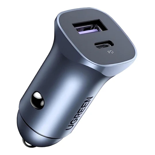 UGreen 40858 — 30 W Mini Dual-Port Car USB Adapter (Aluminum)
