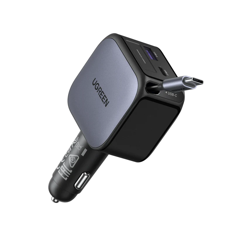UGREEN Nexode 55212 — 60W In-Car Charger with 70 cm Retractable USB-C
