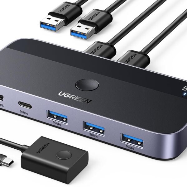 UGreen 15705 Dual-PC USB 3.0 Switch — Remote, 4 Outputs & 2 Host Cables
