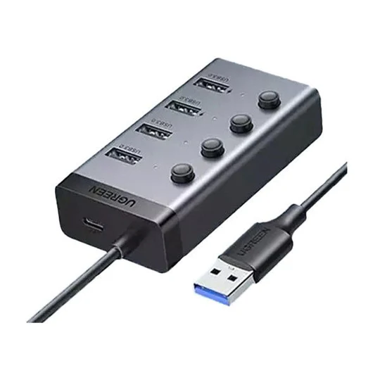 UGreen 90874 USB-C to 4-Port USB 3.0 Hub — 5 Gbps, Aluminum Gray