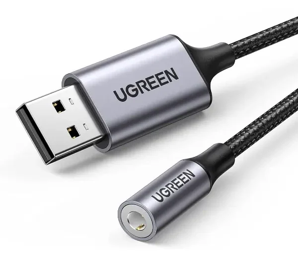 UGREEN 30757 USB-A Sound Card — 3.5mm Headphone & Mic Jack
