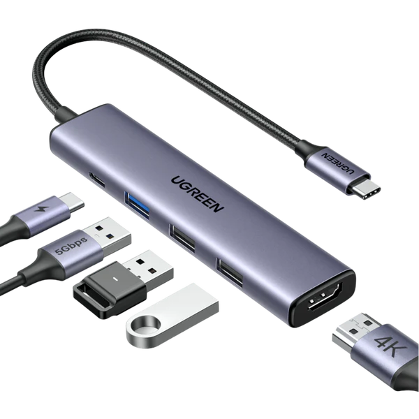 UGREEN 15495 5-in-1 USB-C Multiport Adapter — 100W PD, 4K HDMI, 58g Aluminum