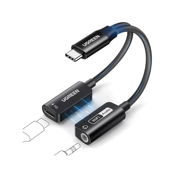 UGREEN 25837 — USB-C Headphone Jack Dongle with 60W Power Delivery Pass-Through